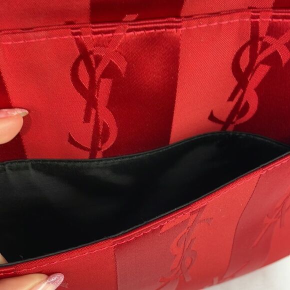 Yves St Laurent Vintage Red Satin Logo Bag - Picture 6 of 10